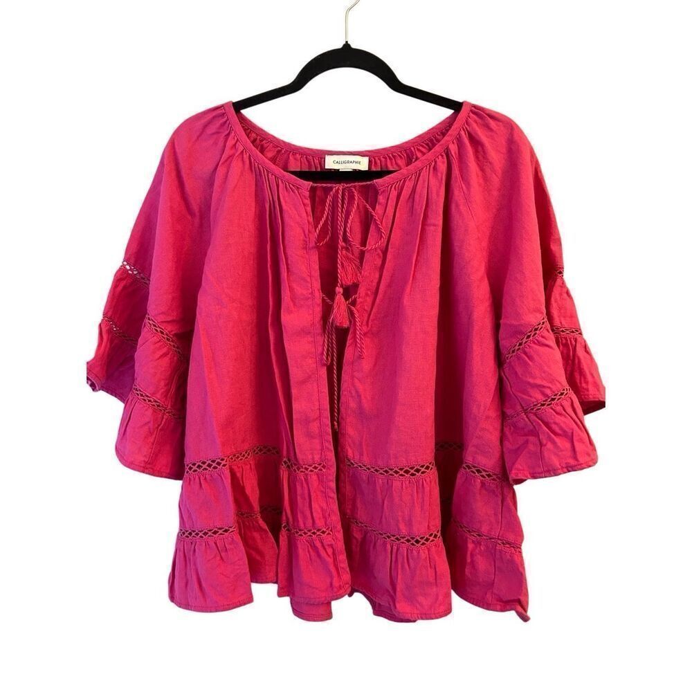 Calligraphie Linen Blend Boho Ruffle Sleeves Cardigan sz S can fit to L Festival